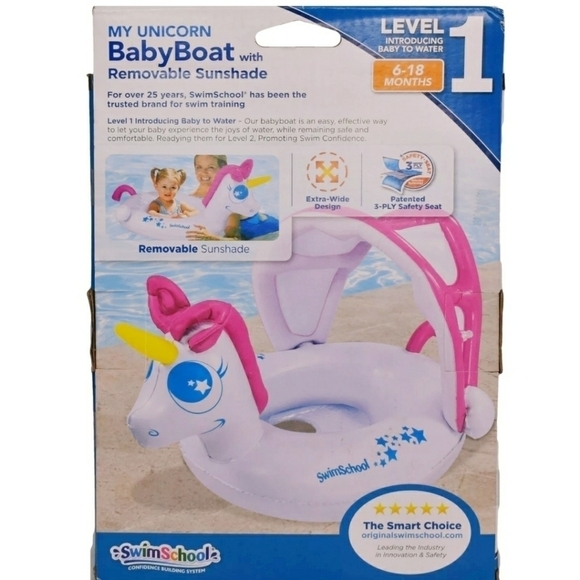 Swim School Unicorn Baby Boat Removable Sunshade Infant NIB New 6-18 Months Cute - Picture 3 of 3